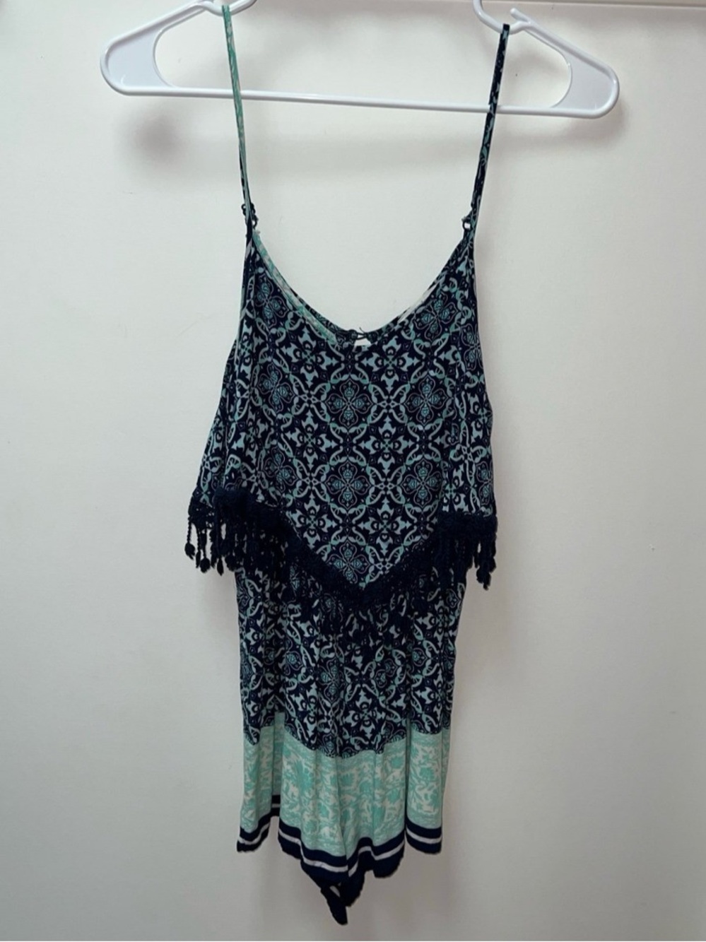 Love Culture Blue & Mint Boho Fringe Romper Size Small